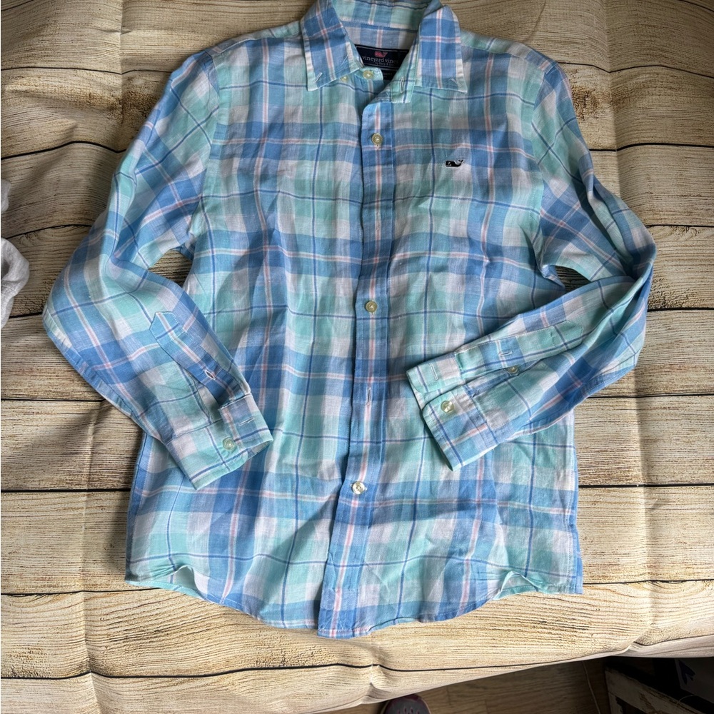 Vineyard Vines Blue and Green Plaid Button Down Shirt